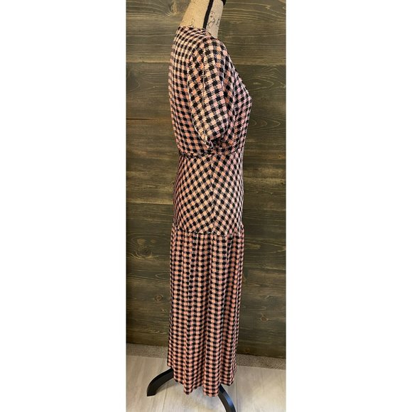 Topshop Women's  Wrap Plunge V Neck Checkered Print Midi Dress Size 2 Small - Picture 4 of 11